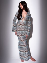 South Beach Blue Crochet Maxi Beach Coverup - Image 1 of 5