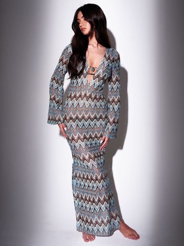 South Beach Blue Crochet Maxi Beach Coverup - Image 1 of 5 South Beach Blue Crochet Maxi Beach Coverup - Image 1 of 5