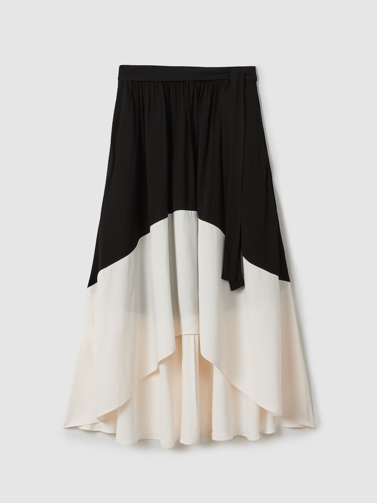 Reiss Black/Cream Emma Colourblock Midi Skirt - Image 2 of 7