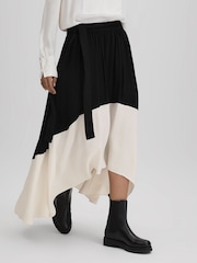 Reiss Black/Cream Emma Colourblock Midi Skirt - Image 3 of 7