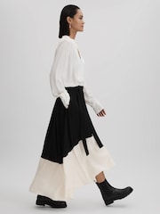Reiss Black/Cream Emma Colourblock Midi Skirt - Image 6 of 7