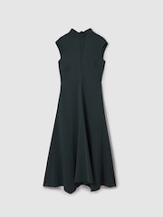 Reiss Dark Green Libby Fitted Asymmetric Midi Dress - Image 2 of 7