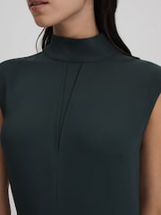 Reiss Dark Green Libby Fitted Asymmetric Midi Dress - Image 4 of 7