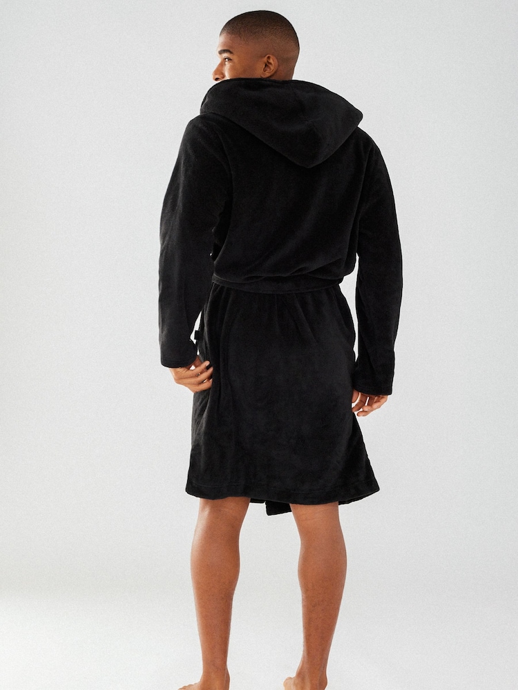 Chelsea Peers Black Mens Fluffy Hooded Dressing Gown - Image 2 of 5