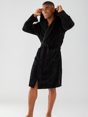 Chelsea Peers Black Mens Fluffy Hooded Dressing Gown - Image 3 of 5