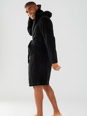Chelsea Peers Black Mens Fluffy Hooded Dressing Gown - Image 4 of 5