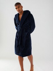 Chelsea Peers Blue Mens Fluffy Hooded Dressing Gown - Image 1 of 6