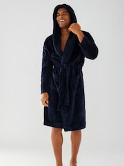 Chelsea Peers Blue Mens Fluffy Hooded Dressing Gown - Image 3 of 6