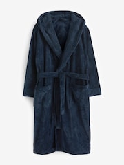 Chelsea Peers Blue Mens Fluffy Hooded Dressing Gown - Image 6 of 6