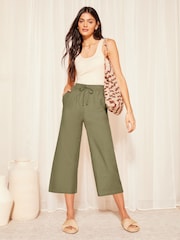 Friends Like These Khaki Green Petite Cropped Wide Leg Culottes With Linen - Image 3 of 4