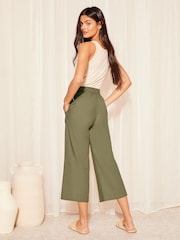 Friends Like These Khaki Green Petite Cropped Wide Leg Culottes With Linen - Image 4 of 4