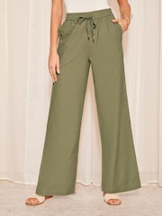 Friends Like These Khaki Green Wide Leg Trousers With Linen - Image 1 of 4