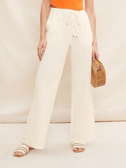 Friends Like These Beige Petite Wide Leg Trousers With Linen - Image 1 of 4
