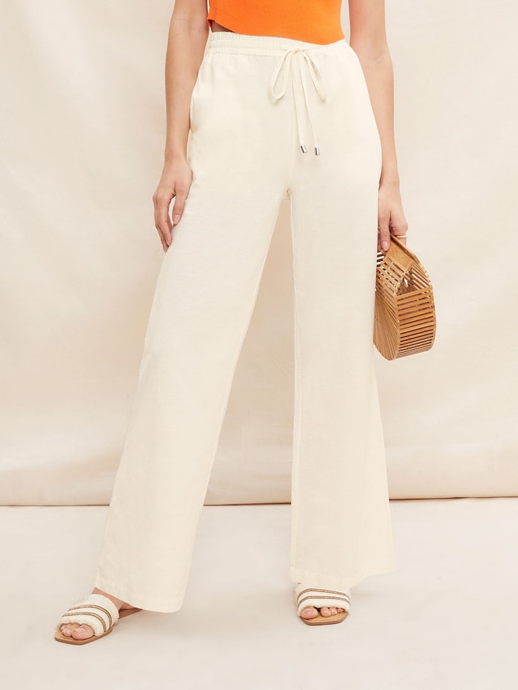Friends Like These Beige Petite Wide Leg Trousers With Linen - Image 1 of 4