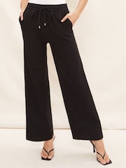Friends Like These Black Petite Wide Leg Trousers With Linen - Image 1 of 4