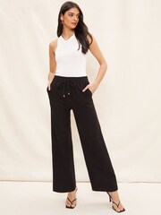 Friends Like These Black Petite Wide Leg Trousers With Linen - Image 3 of 4