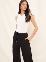 Friends Like These Black Petite Wide Leg Trousers With Linen - Image 4 of 4
