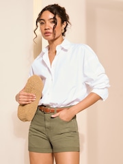Friends Like These Khaki Green Summer Denim Boyfriend Shorts - Image 2 of 4