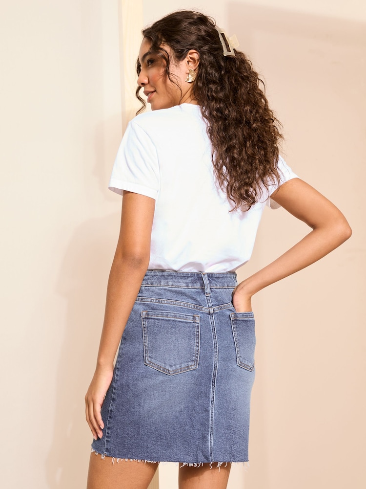 Friends Like These Blue Raw Hem Denim Mini Skirt - Image 4 of 4