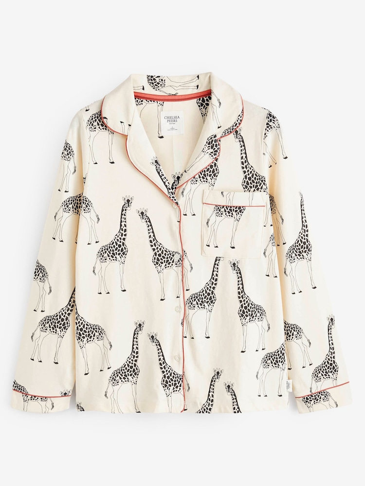 Chelsea Peers Cream Giraffe Button Up Long Pyjama Set - Image 1 of 2