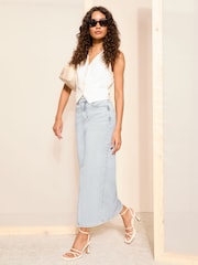 Friends Like These Bleach Blue Denim Split Front Midaxi Skirt - Image 4 of 4