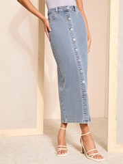 Friends Like These Light Blue Denim Button through Midaxi Skirt - Image 1 of 4