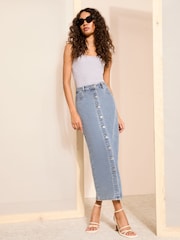 Friends Like These Light Blue Denim Button through Midaxi Skirt - Image 3 of 4