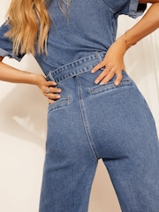Friends Like These Blue Short Sleeve Denim Wide Leg Jumpsuit - Image 4 of 4