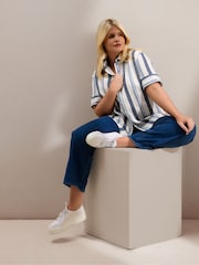 Live Unlimited Blue StrIpe Short Sleeve Linen Shirt - Image 2 of 7