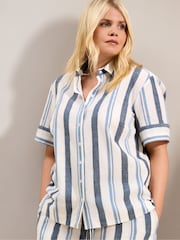 Live Unlimited Blue StrIpe Short Sleeve Linen Shirt - Image 3 of 7