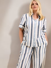 Live Unlimited Blue StrIpe Short Sleeve Linen Shirt - Image 7 of 7
