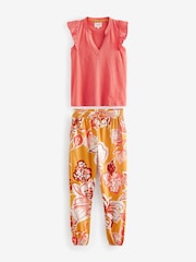 Ochre Yellow Floral 100% Cotton Pyjamas - Image 6 of 9