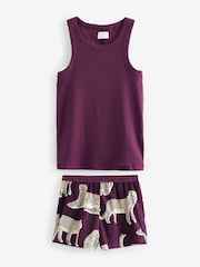 Purple 100% Cotton Scion At Rib Vest Shorts Set - Image 5 of 8