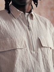 Grey EDIT Seersucker Short Sleeve Shirt With Zip - Image 4 of 8
