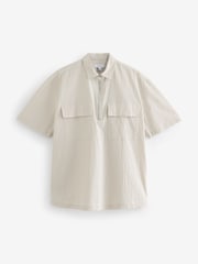 Grey EDIT Seersucker Short Sleeve Shirt With Zip - Image 6 of 8