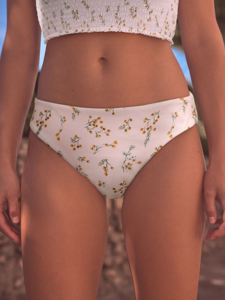White Ditsy Floral Shirred High Leg Bikini Bottoms - Image 1 of 6 White Ditsy Floral Shirred High Leg Bikini Bottoms - Image 1 of 6