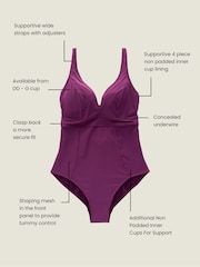 Morado ciruela - Bañador escotado con aros y efecto reductor del vientre para copas DD+ - Imagen 4 de 7