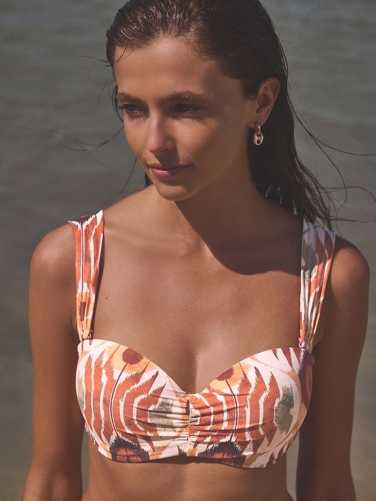 Brown Aztec Shaping Padded Wired Bandeau Bikini Top - Image 1 of 5