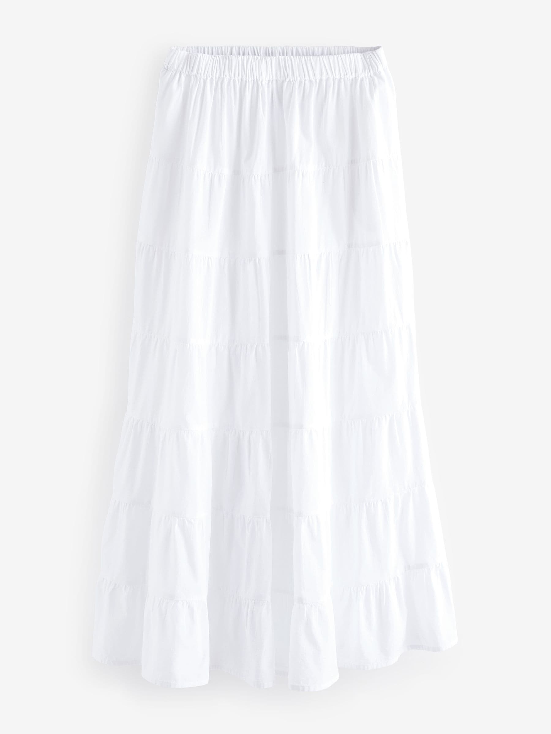 White cotton tiered maxi skirt top