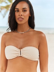 Ecru Textured Trim Bandeau Bikini Top - Image 1 of 4