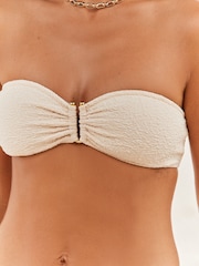 Ecru Textured Trim Bandeau Bikini Top - Image 3 of 4