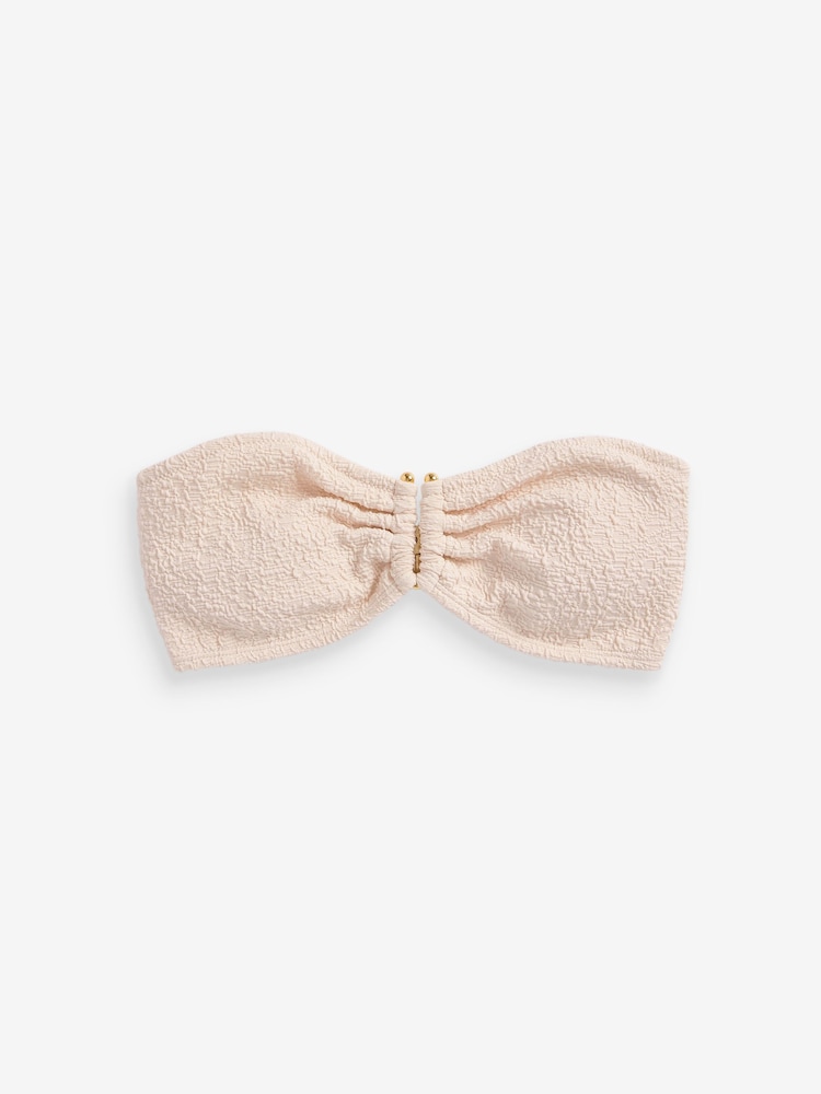 Ecru Textured Trim Bandeau Bikini Top - Image 4 of 4