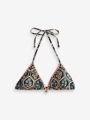 Teal Blue/Coral Floral Triangle Bikini Top - Image 4 of 5