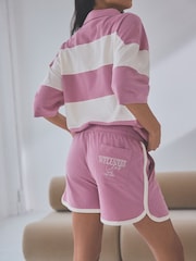 self. Pink 100% Cotton Stripe Short Loungewear Set - Image 4 of 6