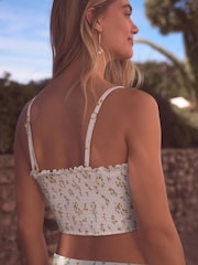 White Ditsy Floral Shirred Bandeau Bikini Top - Image 4 of 6