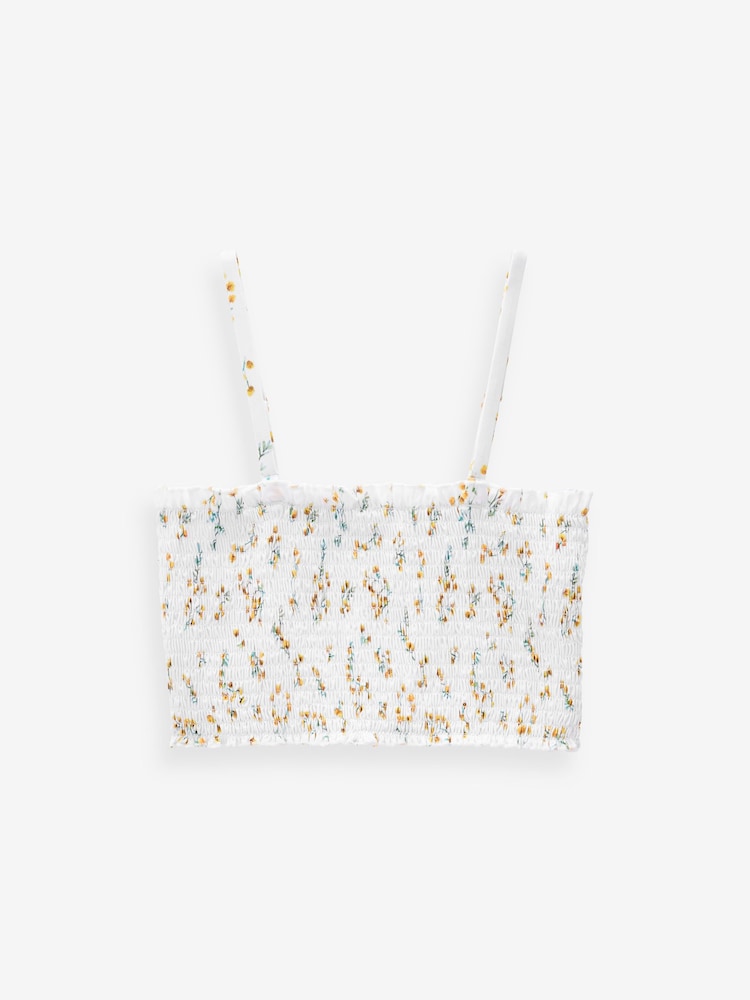 White Ditsy Floral Shirred Bandeau Bikini Top - Image 6 of 6