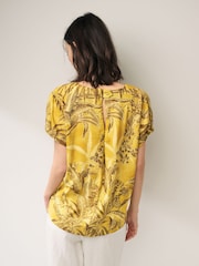 Ochre Yellow Leaf Gathered Short Sleeve Textured Boxy T-Shirt - Image 3 of 6