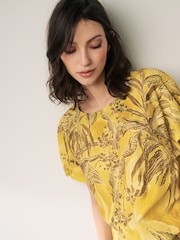 Ochre Yellow Leaf Gathered Short Sleeve Textured Boxy T-Shirt - Image 4 of 6