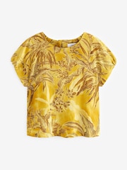 Ochre Yellow Leaf Gathered Short Sleeve Textured Boxy T-Shirt - Image 5 of 6