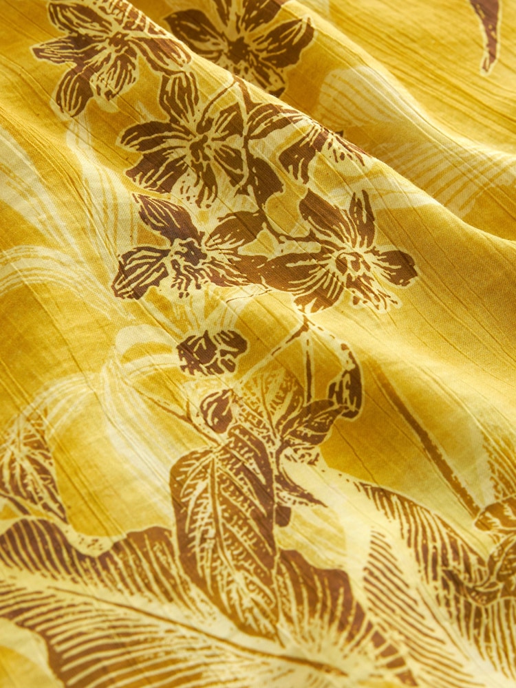 Ochre Yellow Leaf Gathered Short Sleeve Textured Boxy T-Shirt - Image 6 of 6